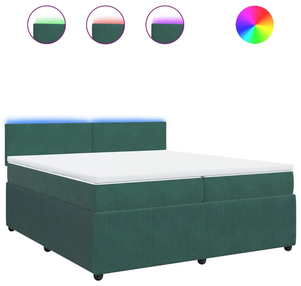 3290127 vidaXL Pat box spring cu saltea, verde închis, 200x200 cm, catifea