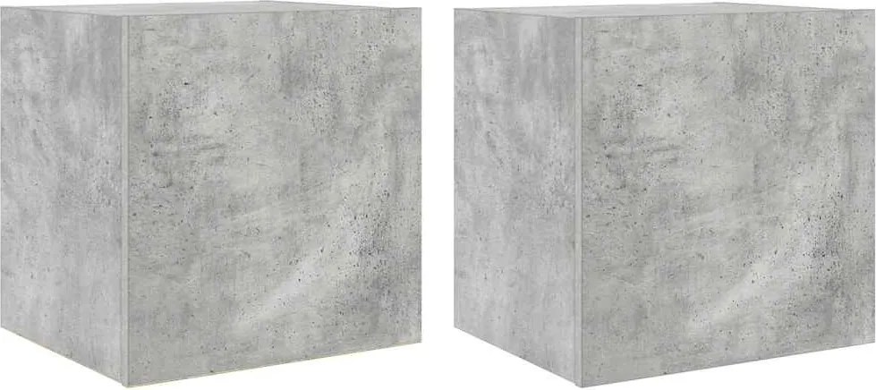 vidaXL Comode TV de perete cu lumini LED 2 buc. gri beton 40,5x35x40cm