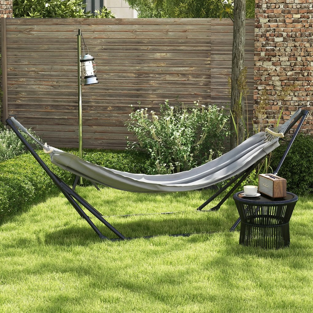 Outsunny Suport cu Hamac Pliabil din Oțel, 2 în 1 pentru Hamac sau Scaun Suspendat, Sac de Transport Inclus 268x89x100cm Gri | Aosom Romania