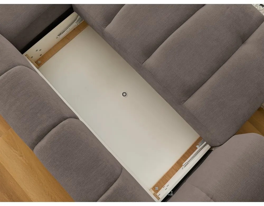 Colțar taupe extensibil/cu spațiu de depozitare (cu colț pe partea dreaptă/cu șezlong) Fuji – Bobochic Paris