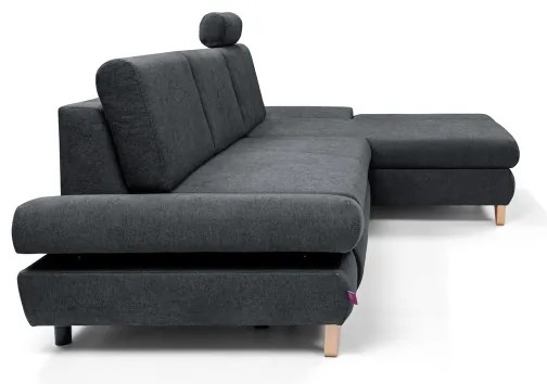 Colțar extensibil AVESTA, tapițat, în formă de L, cu spațiu de depozitare, colț pe partea dreaptă, antracit