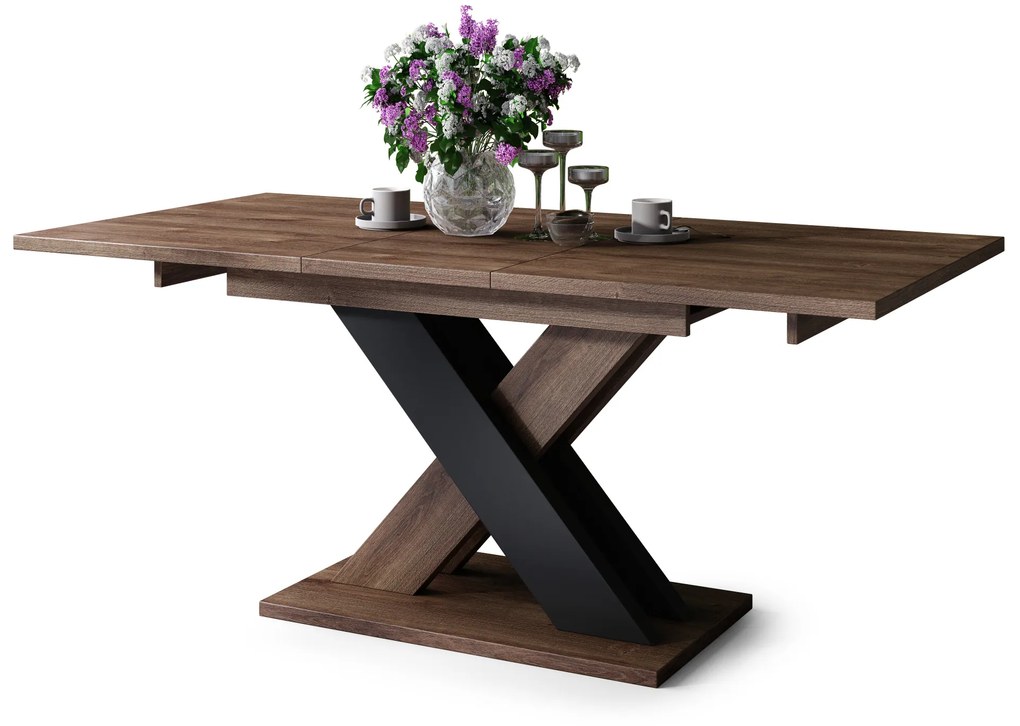 Mazzoni KARO Stejar Maro/Negru Mat – MASĂ/MĂSUȚĂ DE CAFEA MODERNĂ CU BLAT EXTENSIBIL până la 180 cm
