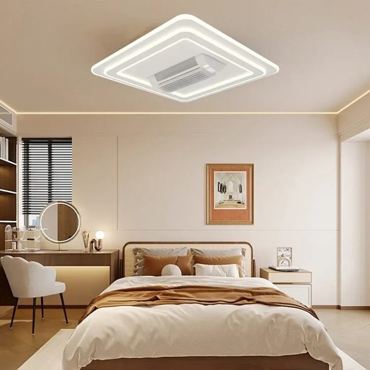 Lustra LED cu ventilator, Design Patrat, 6 Trepte de Viteza