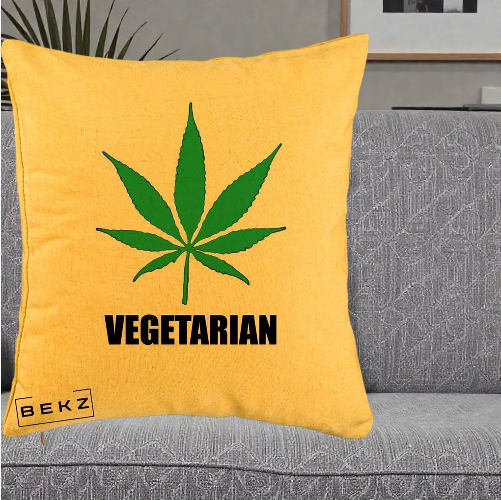 Perna Decorativa Vegetarian cu Frunza, 40x40 cm, Galben, Husa Detasabila, Perna Inclusa, BEKZ®