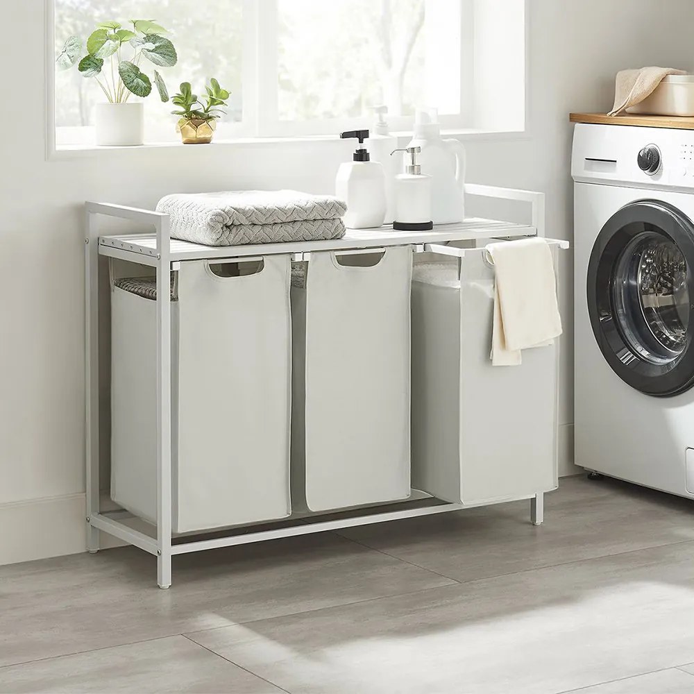 Coș de rufe cu 3 compartimente, alb murdar