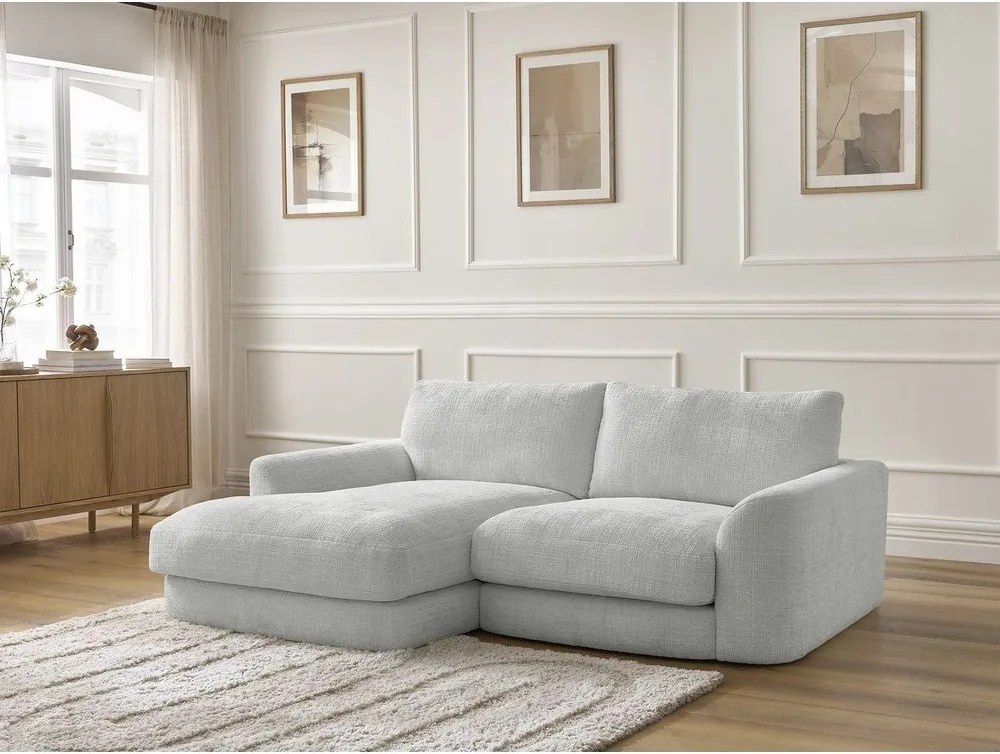 Colțar gri deschis cu tapițerie din chenille (cu colț pe partea stângă/cu șezlong) Leonore – Bobochic Paris