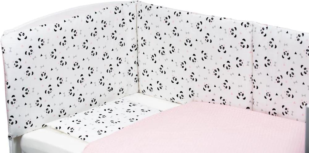 Set de pat pentru bebelusi Pink Panda - 3 piese, 100% bumbac