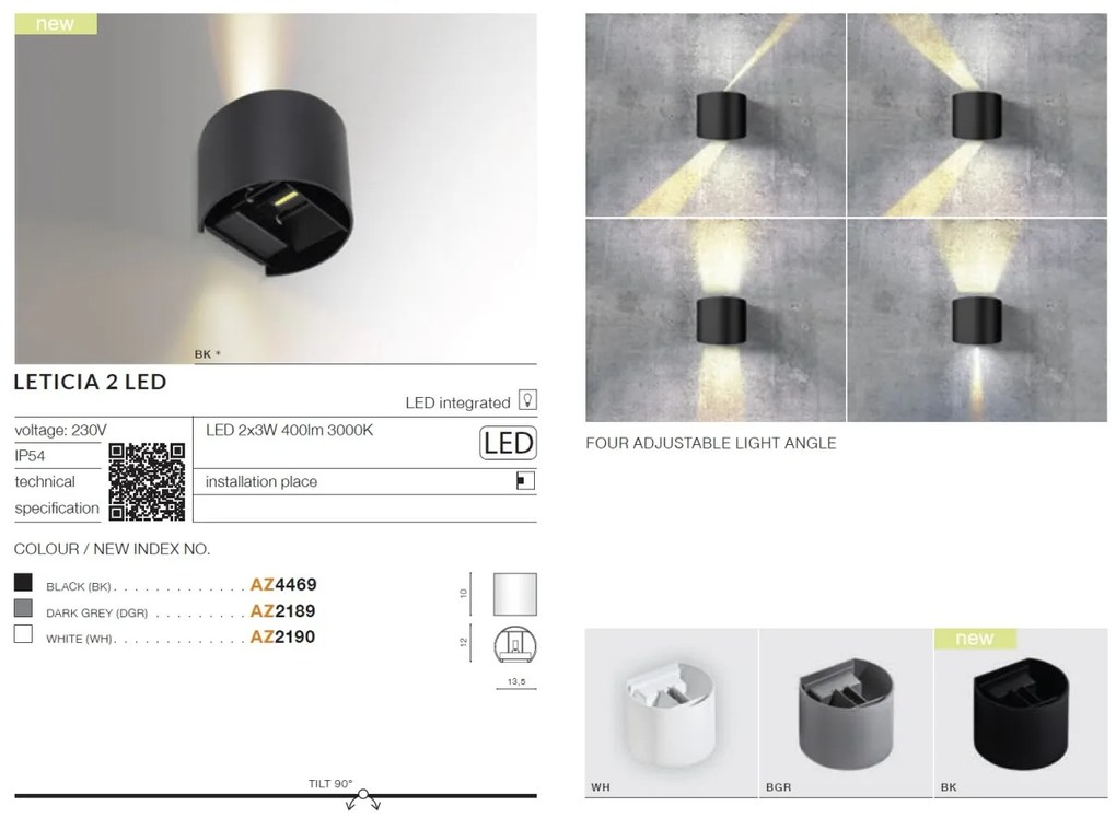 Aplica perete LED de exterior cu lumina ambientala IP54 Leticia 2 gri