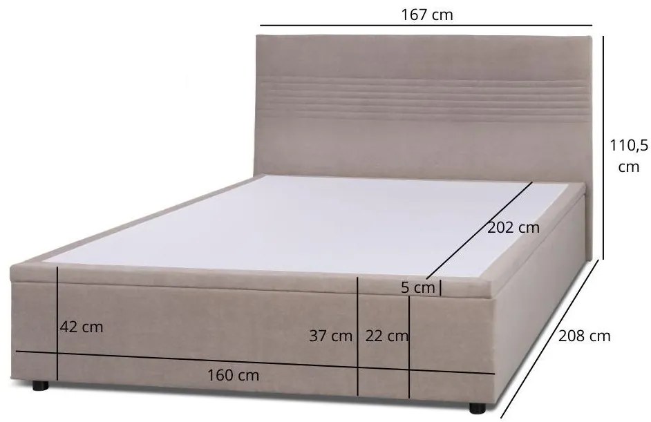 Pat matrimonial 160 cm Reiteradas (bej) (cu somieră) (cu sp. depozitare). 1116978