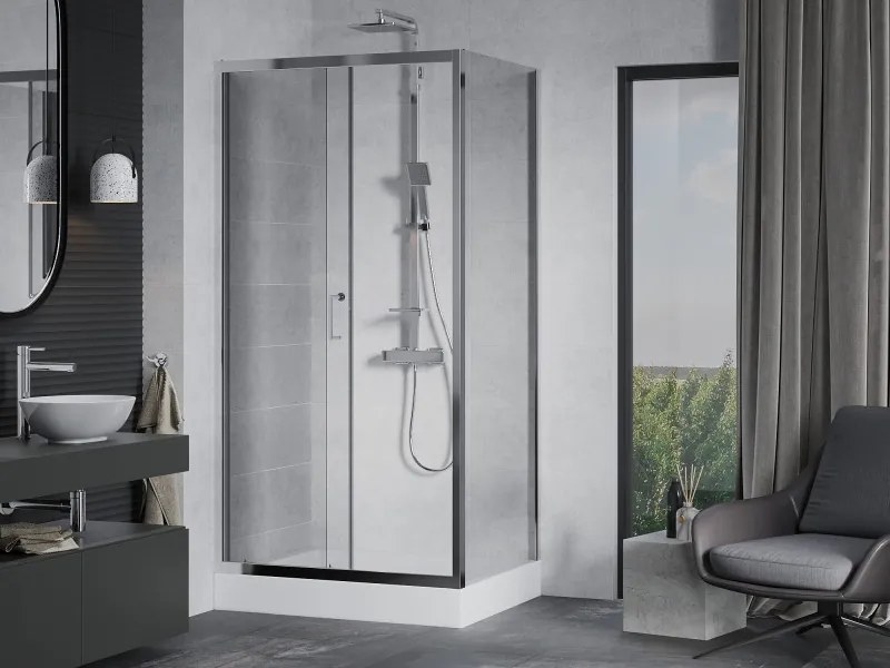 Mexen Apia cabina de duș culisantă 100 x 80 cm, transparentă, cromată + cadă de duș Rio - 840-100-080-01-00-4510