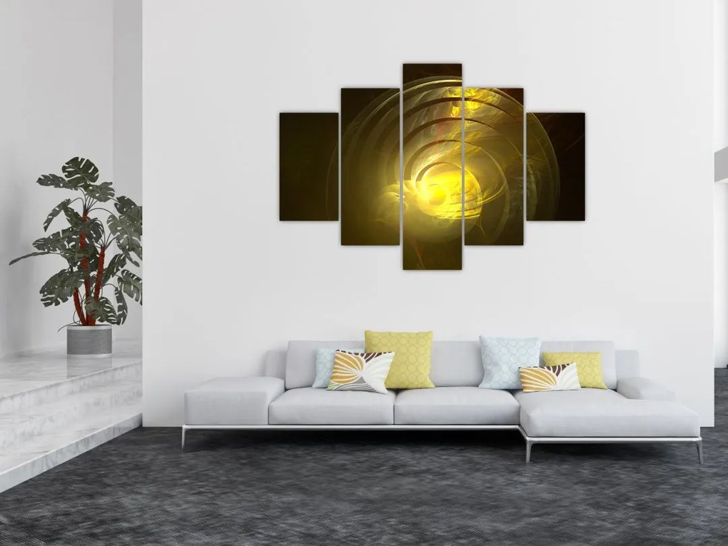 Tabloul cu spirala abstractă în galben (150x105 cm)