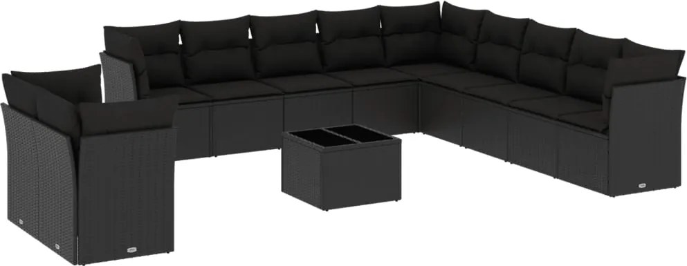 vidaXL Set canapele de grădină, 12 piese, cu perne, negru, poliratan
