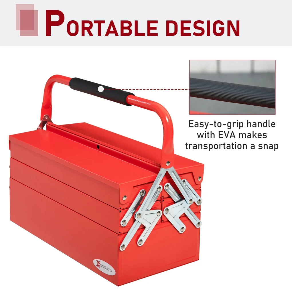 DURHAND Caseta Unelte Metalică Pliabilă, Organizator cu 5 Tavi și 3 Rafturi, pentru Atelier | Aosom Romania