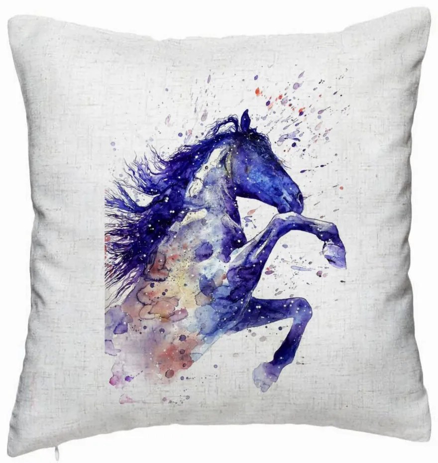 Perna Decorativa, Model Colorful Horse, 40x40 cm, Alb Murdar, Husa Detasabila, Burduf