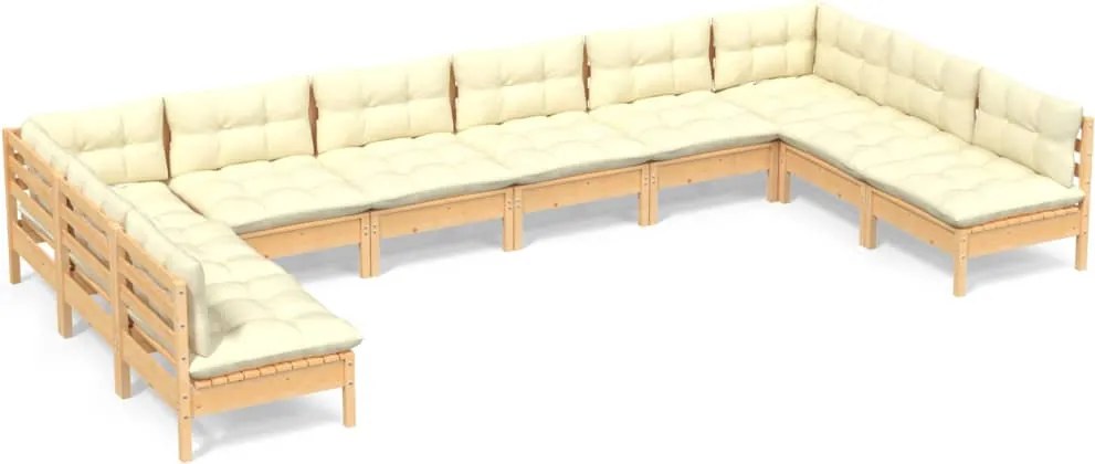 vidaXL Set mobilier grădină cu perne crem, 10 piese, lemn masiv de pin