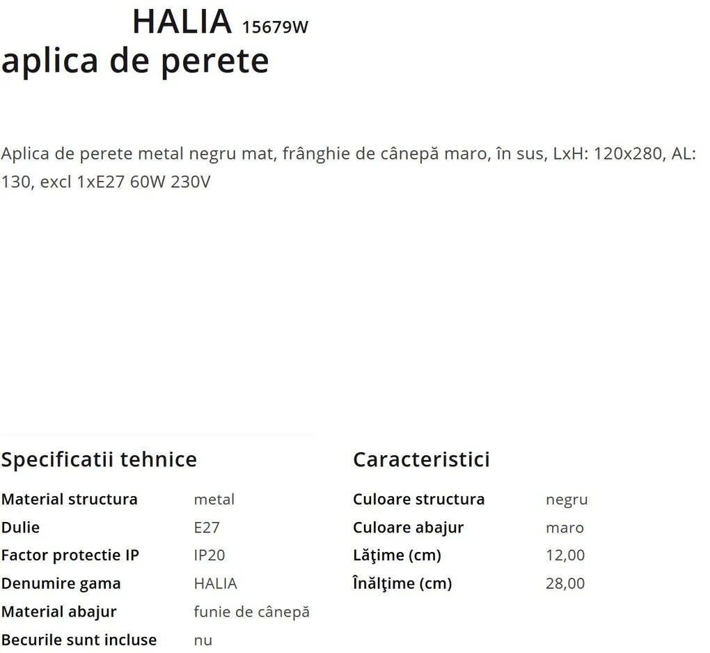 Aplica de perete stil rustic natural HALIA
