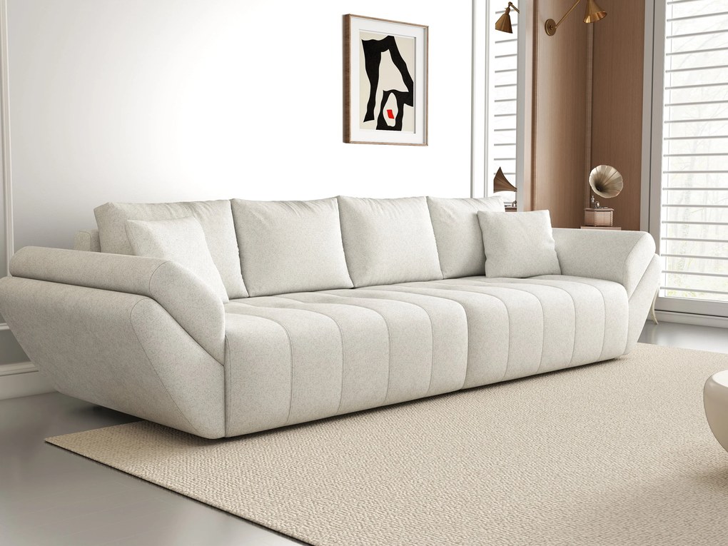 Canapea extensibilă dumonde cu ladă de depozitare si sezut confortabil din spuma high-density, Berlin Euphoria Ivory 300x100 cm