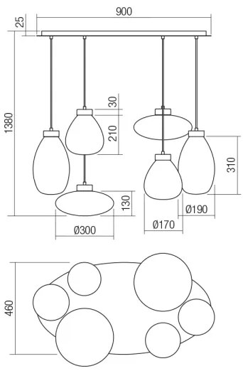 Lustră pe cablu Redo 01-3212 LUKE 6xE27/42W/230V negru