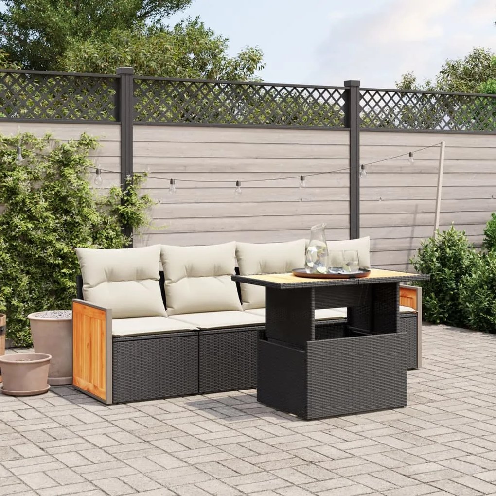 vidaXL Set mobilier de grădină cu perne, 5 piese, negru, poliratan