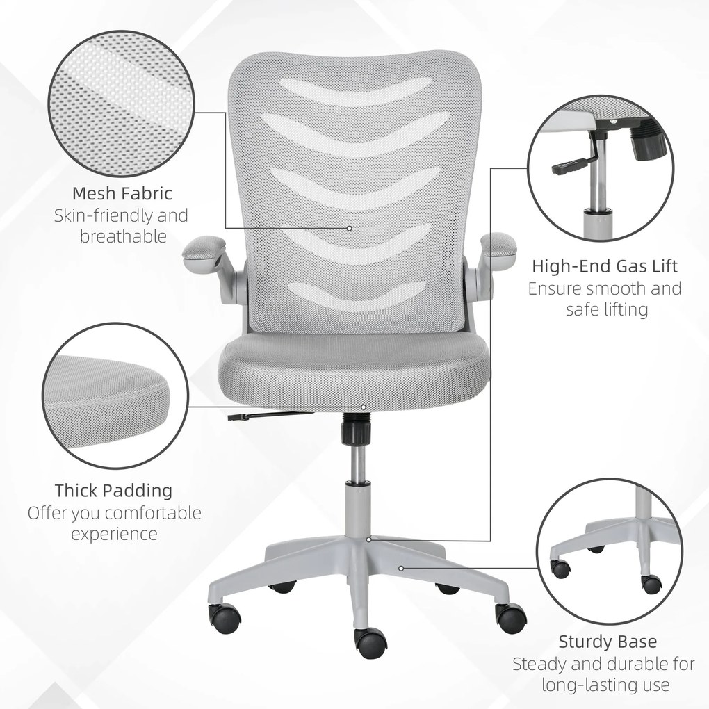 Scaun de Birou Ergonomic, Fotoliu Pivotant, Inaltime Reglabila, Functie de leganare 58.5x58x94.5-103.5cm, Gri Vinsetto | Aosom RO