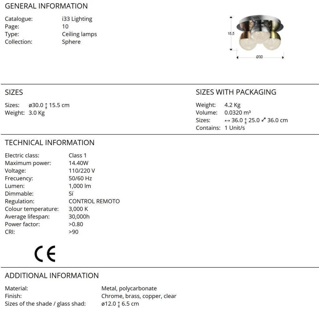 Plafoniera LED dimabila cu telecomanda 30 Sphere SV-794025D
