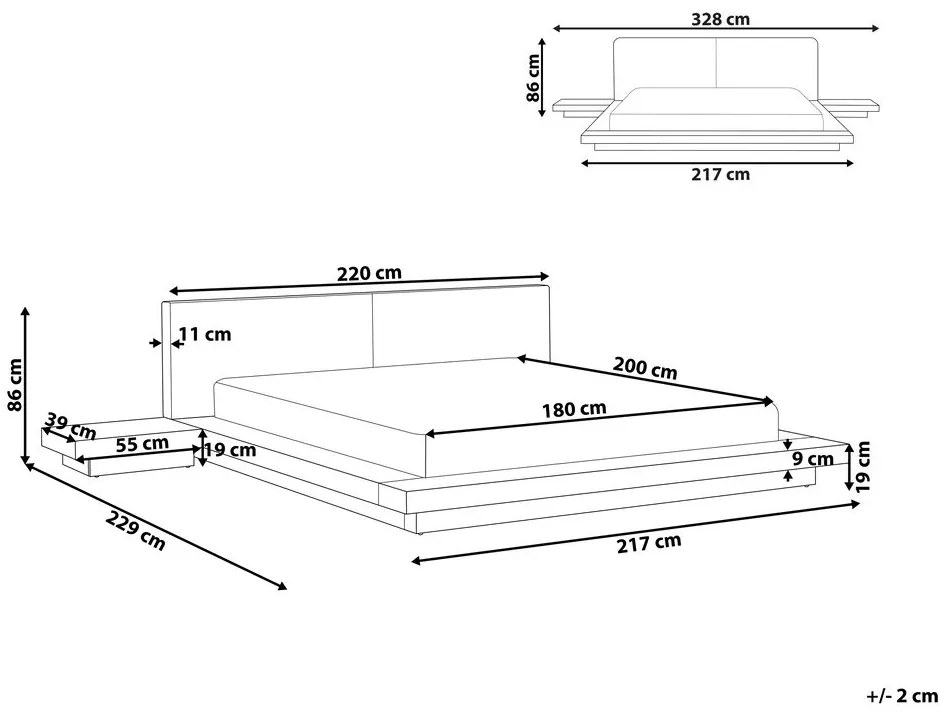 Pat matrimonial 180x200 cm Zina (alb) (cu iluminat LED). 1035514