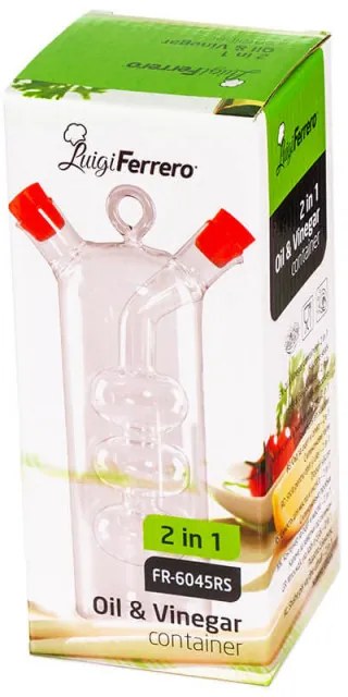 Recipient pentru oțet și ulei 2in1 Luigi Ferrero FR-6045, Două deschideri separate, Fără scurgeri, Sticlă, Transparent/roșu