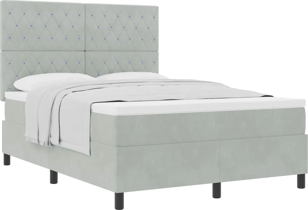 vidaXL Pat cu arcuri cu saltea Gri deschis 140 x 200 cm Catifea