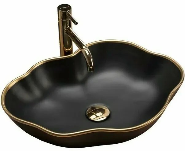 Lavoar negru auriu pe blat Rea Pearl Gold Edge 51,5 cm