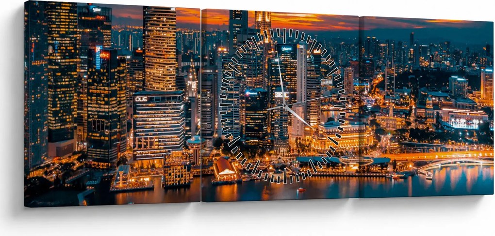 Tablou orașului nocturn (cu ceas) (90x30 cm)