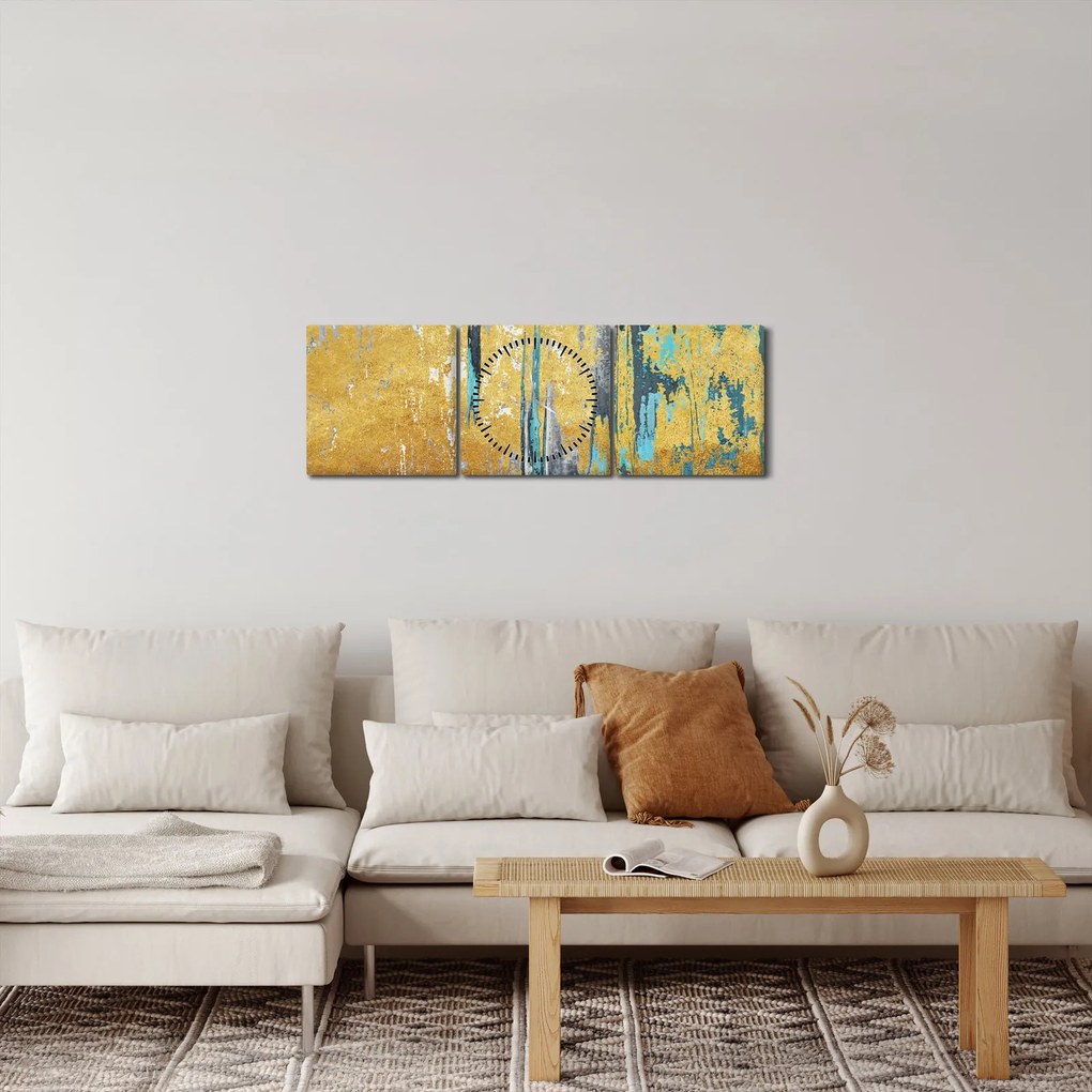 Tablou - Design auriu (cu ceas) (90x30 cm)