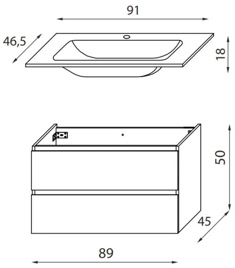 Dulap de baie cu lavoar KENWOOD, 91 cm, stejar