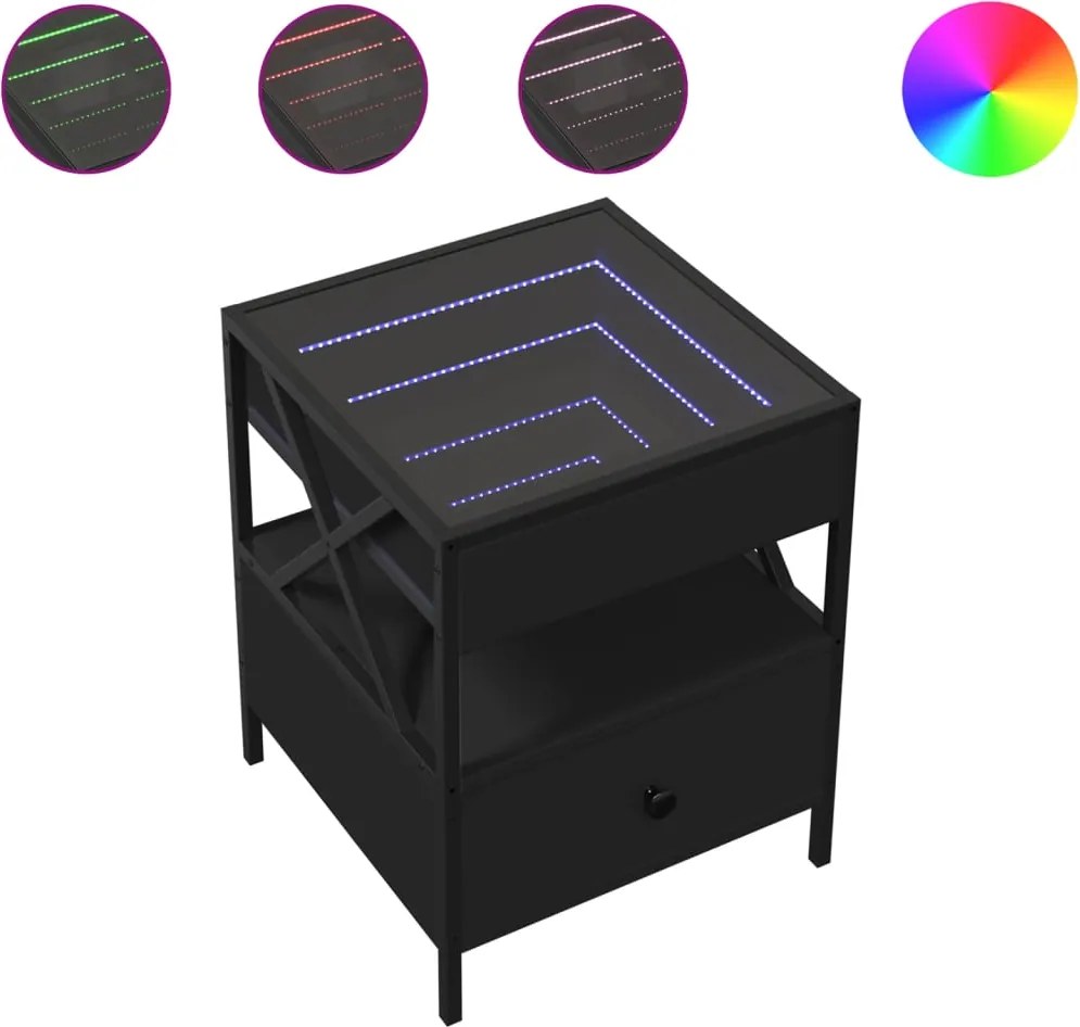 vidaXL Noptieră cu LED infinity, negru, 40x40x51 cm