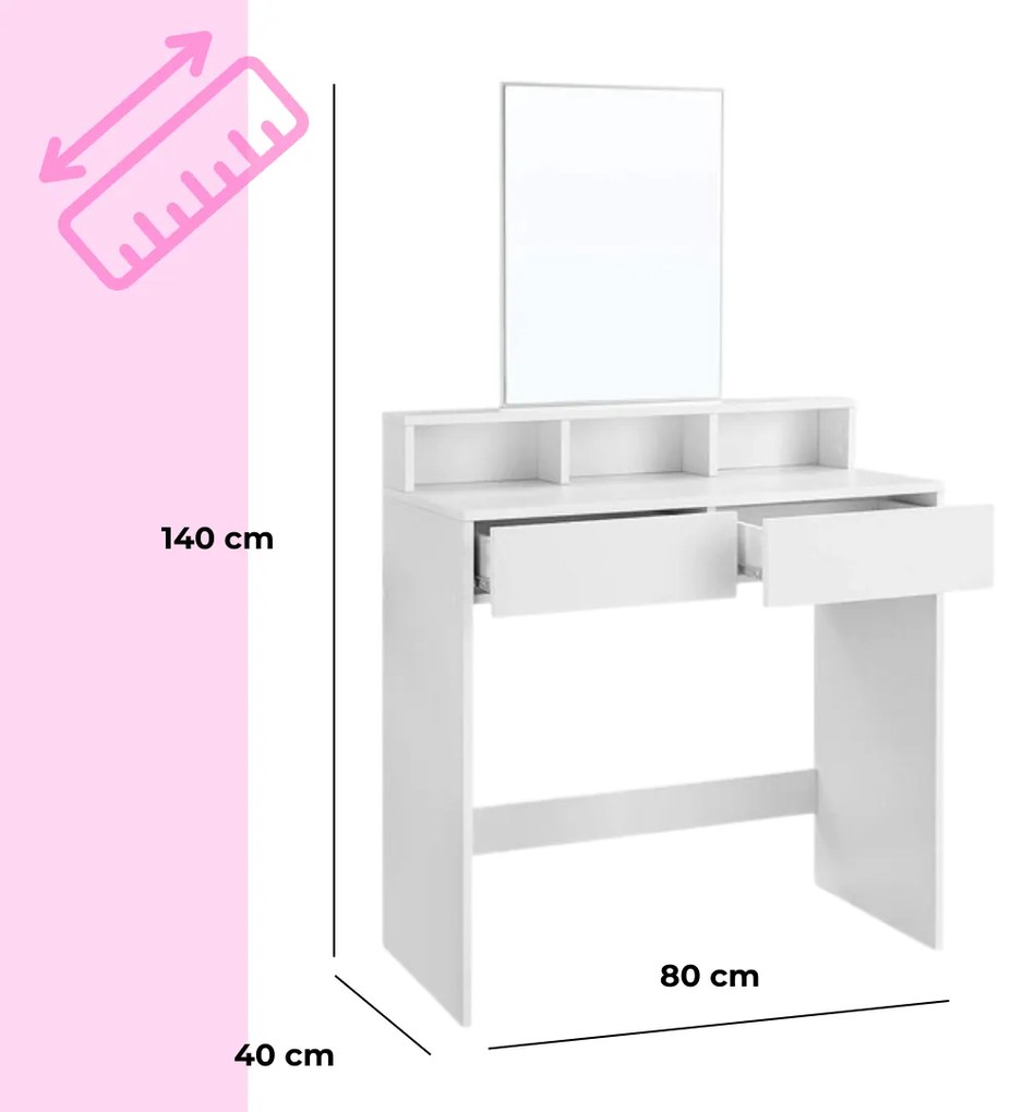 Măsuță de toaletă VANESA, 80x40x140cm, albă Jurhan