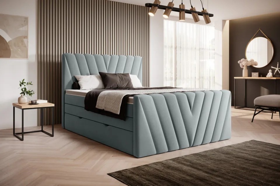 Pat tapitat, boxspring, cu spatiu pentru depozitare, 180x200 cm, Candice 2, Eltap (Culoare: Bleu - Savoi 100)