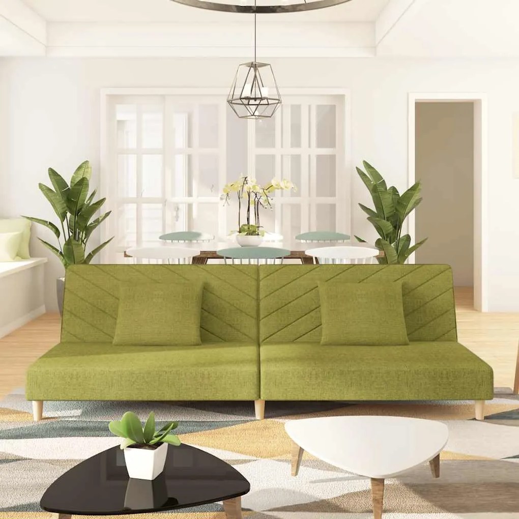 vidaXL Canapea extensibilă cu 2 locuri, 2 perne, verde, textil