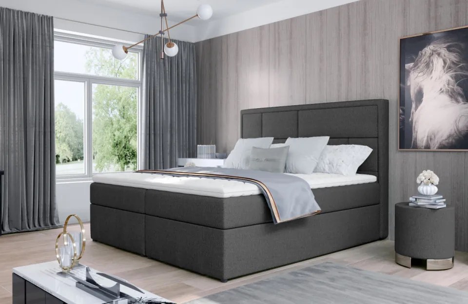 Pat tapitat, continental boxspring, cu lada pentru depozitare, 160x200 cm, Meron 161, Eltap (Culoare: Verde / Kronos 19)