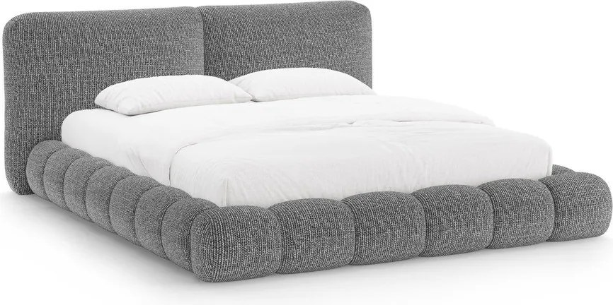 Pat matrimonial gri închis tapițat cu spațiu de depozitare cu somieră 160x200 cm Solange – Micadoni