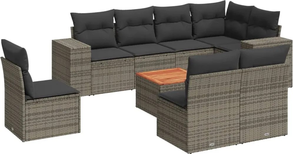 vidaXL Set canapele de grădină, 9 piese, cu perne, gri, poliratan