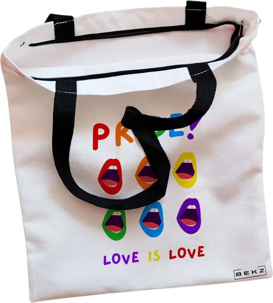 Sacosa de Panza pentru Cumparaturi, Geanta Tote, model Pride, Cu fermoar, 38x34.5 cm, Alba, BEKZ®