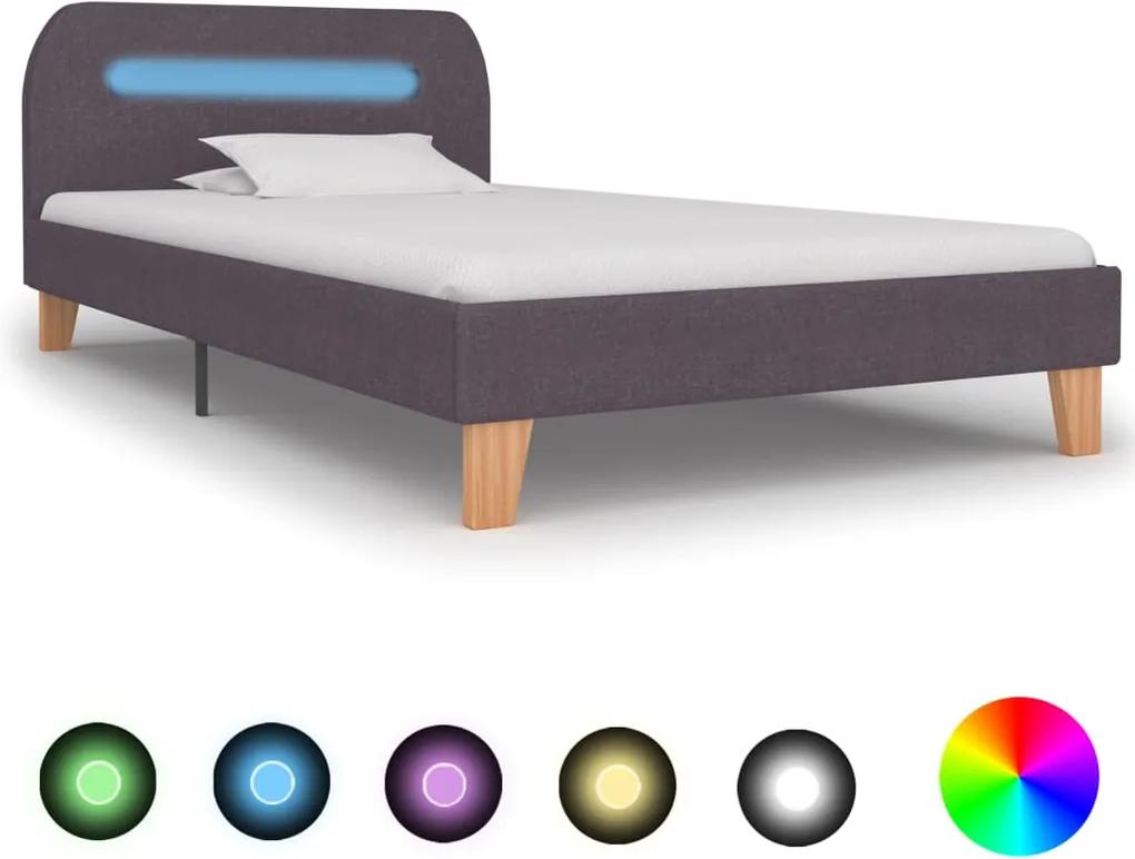 Cadru de pat cu LED-uri, gri taupe, 90x200 cm, material textil | BIANO