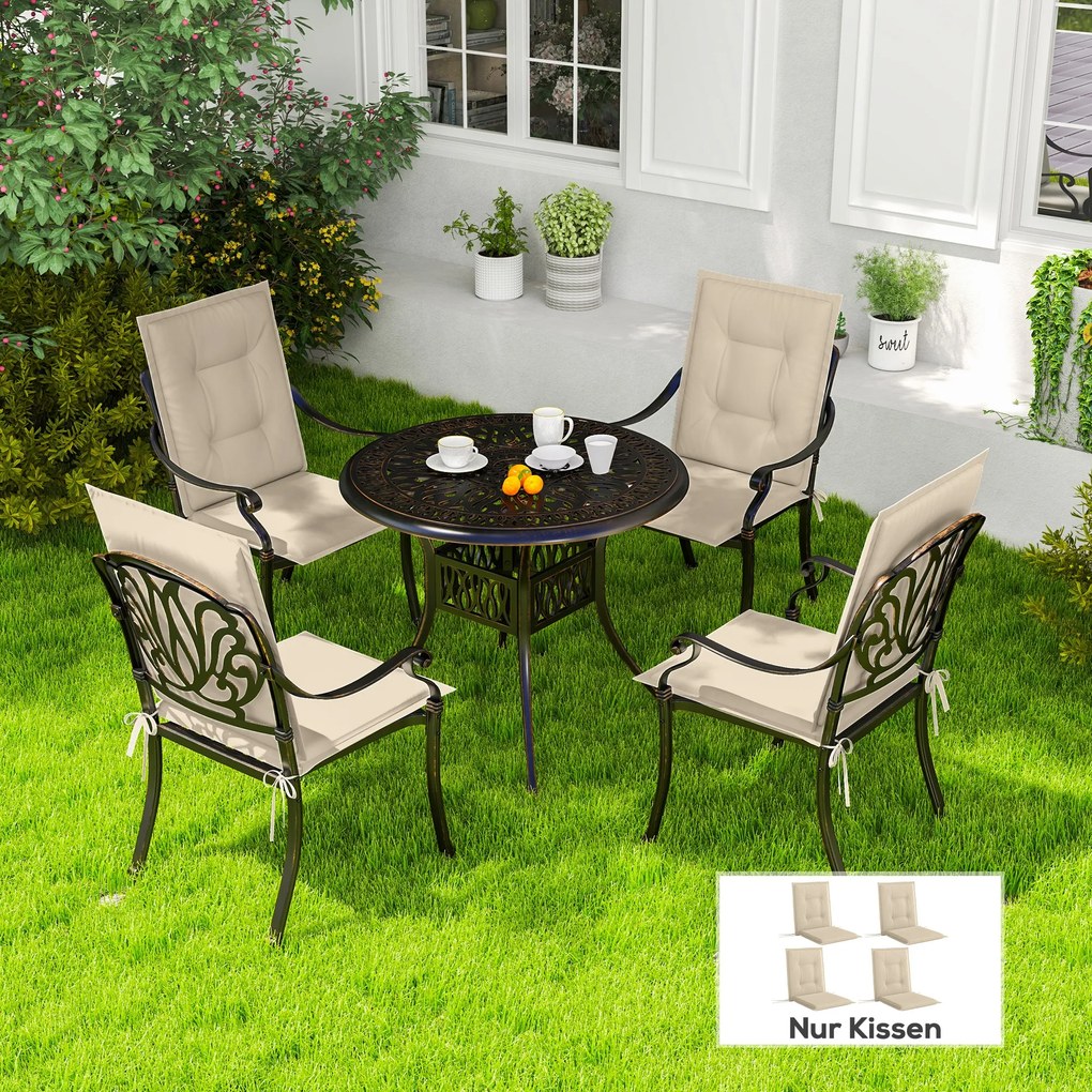 Outsunny Set 4 perne de scaun 108 x 50 x 5 cm cu curele, pernă de șezut pentru interior și exterior, Bej | Aosom Romania
