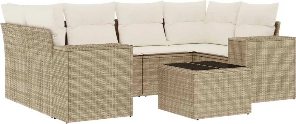 vidaXL Set canapele de grădină, 7 piese, cu perne, bej, poliratan