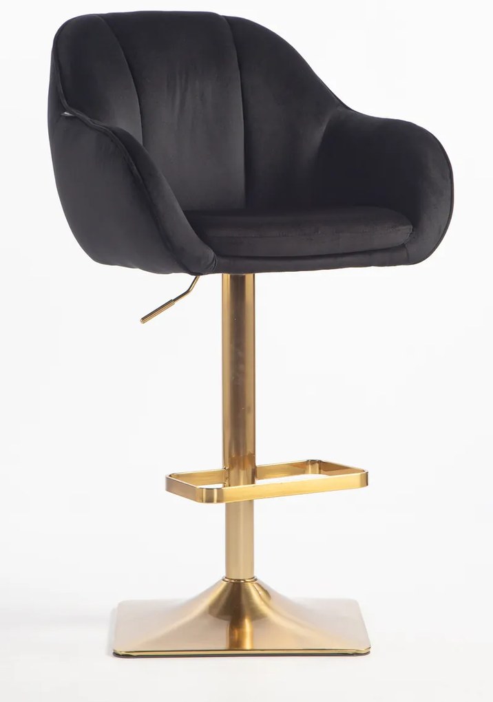 HR2055KW Scaun Neagră din Catifea cu Bază Aurie