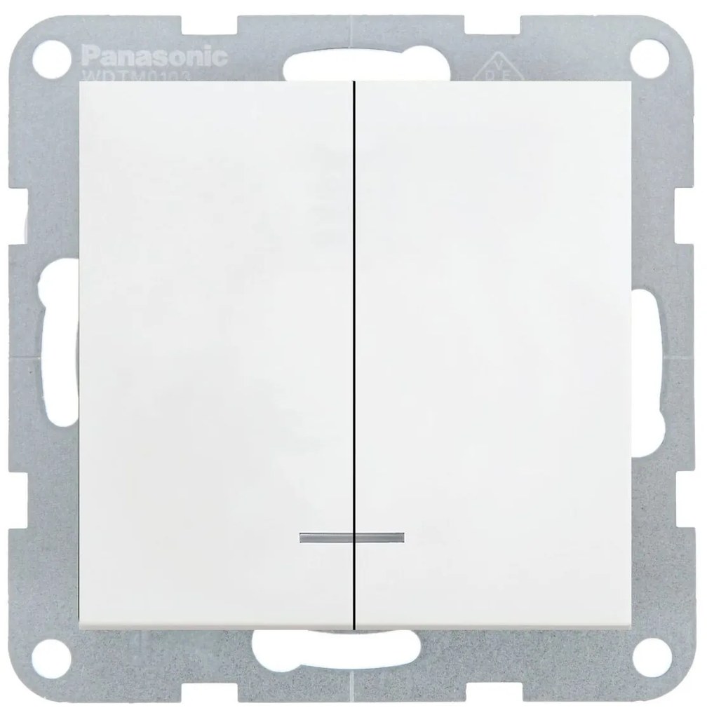 Intrerupator dublu cu led 10A, IP20, Alb, Panasonic Karre Plus 55
