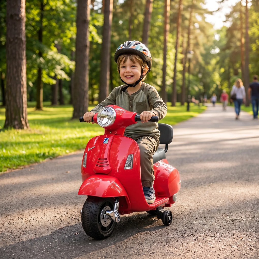 AIYAPLAY Motocicletă Electrică pentru Copii Mini Vespa Gts 7,2 V, 1,5-3 Ani, Roșie | Aosom Romania