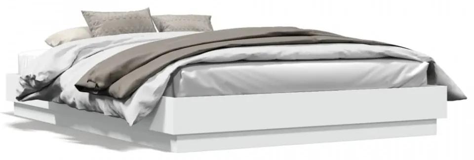 Cadru de pat cu lumini LED, alb, 140x200 cm