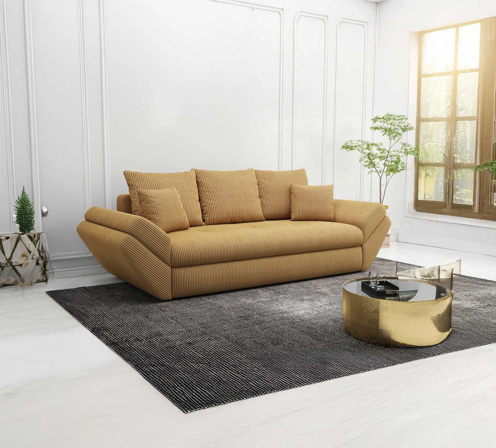 Canapea extensibilă dumonde cu ladă de depozitare si sezut confortabil din spuma high-density, Loana Zoom Mustar 250x100 cm
