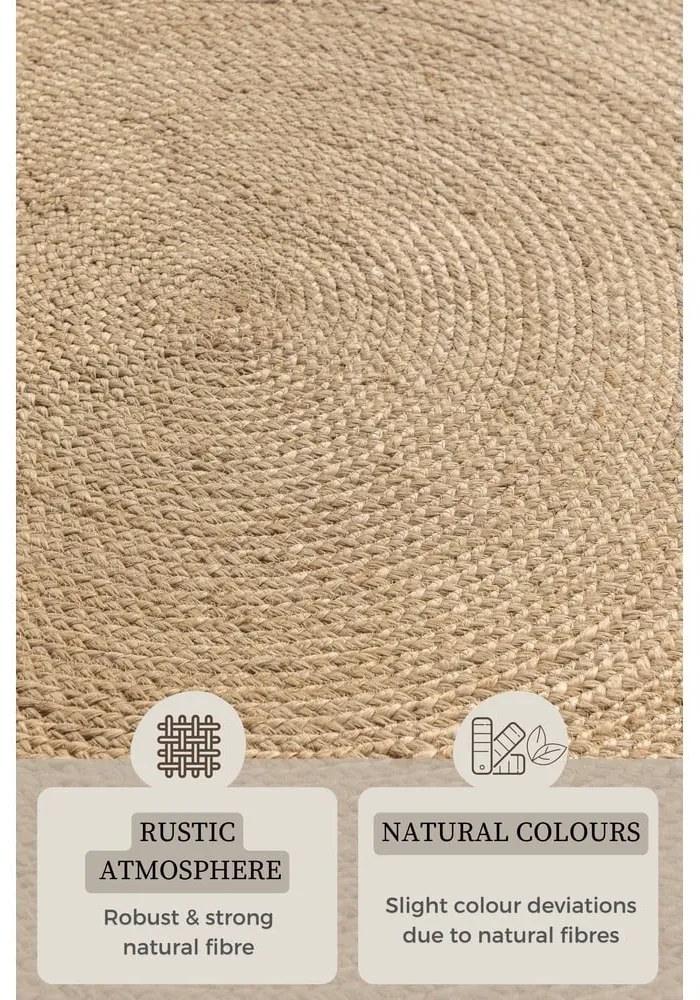 Covor fildeș reversibil rotund din iută ø 200 cm Braided Ivory – Hanse Home