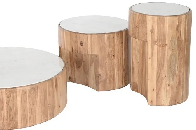 Set 3 masute de cafea, din lemn de acacia si blat din marmura, Virela